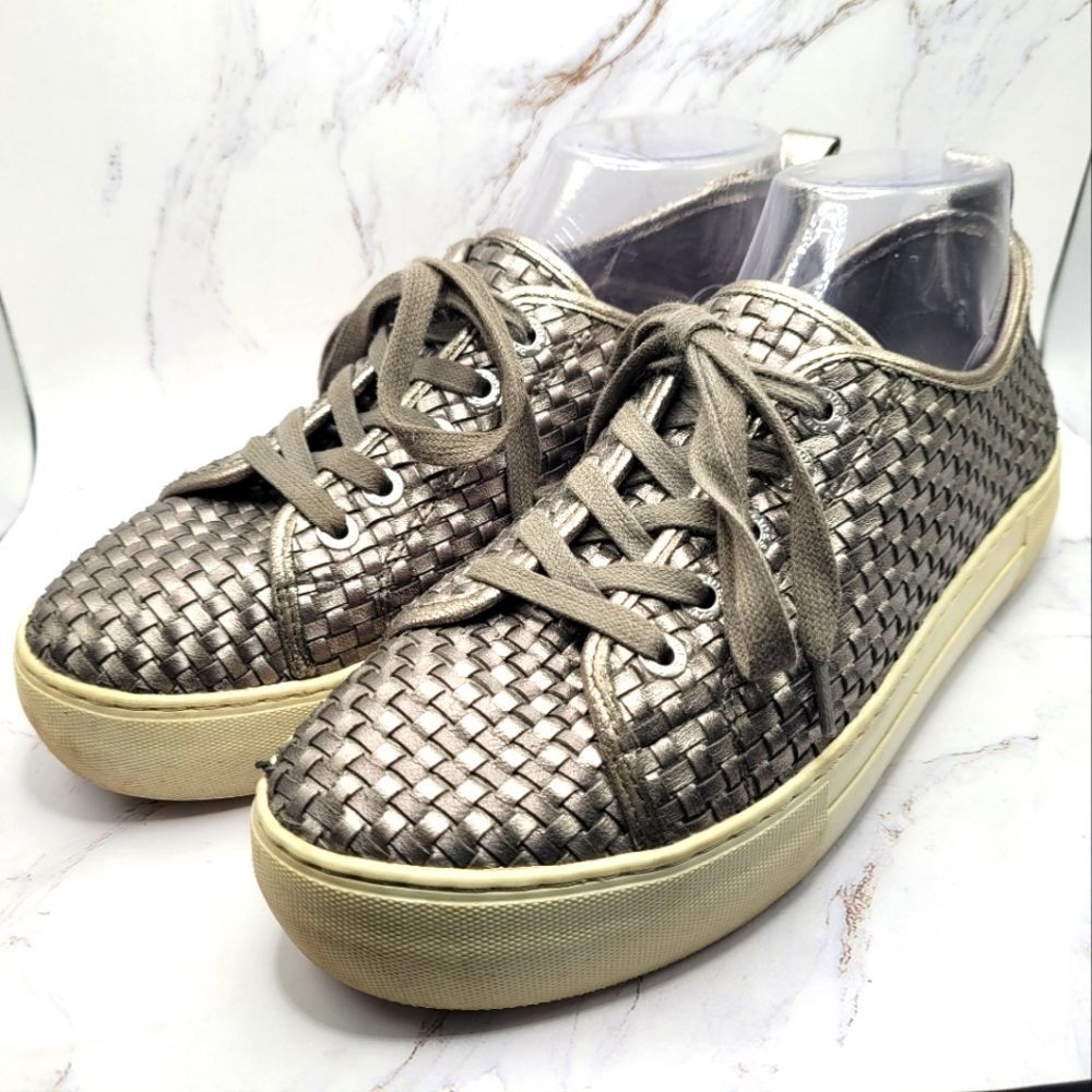 J/Slides Platform Sneaker Metallic Gray Silver Y2K Chunky Heels Leather Size 8